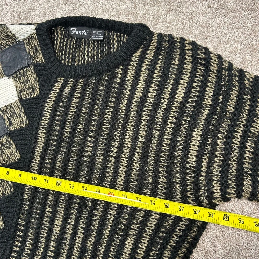 Vintage Forte Crewneck Sweater Men Size Small Leather Accents‎ 90s Stripe